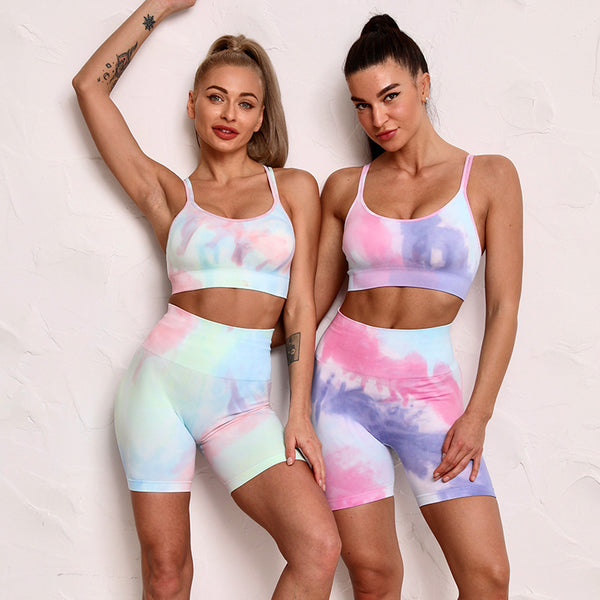 New Trend Tie-Dye Yoga Sports Shorts High Waist Hips Slimming Training Fitness Exercise Five-Point Pants